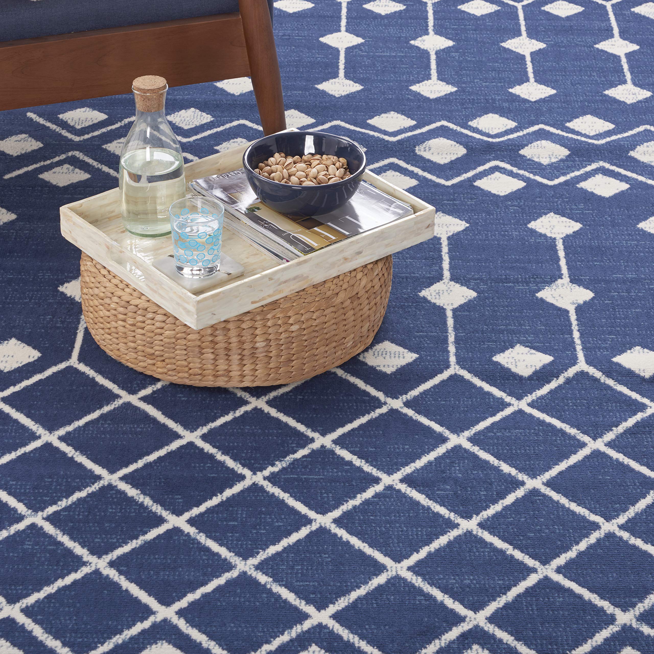 Nourison Grafix Moroccan Navy 8'6' X 12' Area Rug, Easy Cleaning, Non Shedding, Bed Room, Living Room, Dining Room, Kitchen (9X
