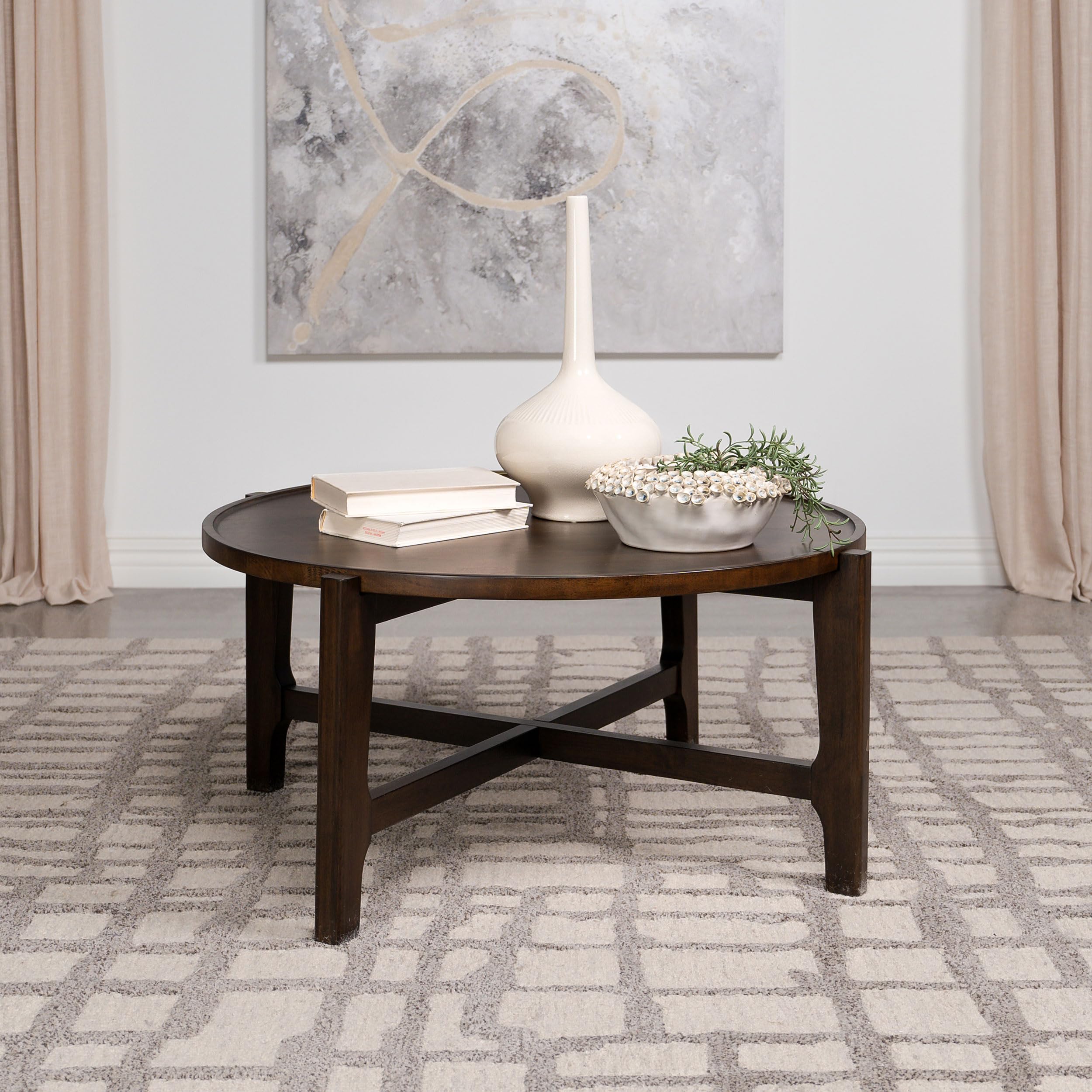 Coaster Home Furnishings COTA Round Solid Wood Coffee Table Dark Brown