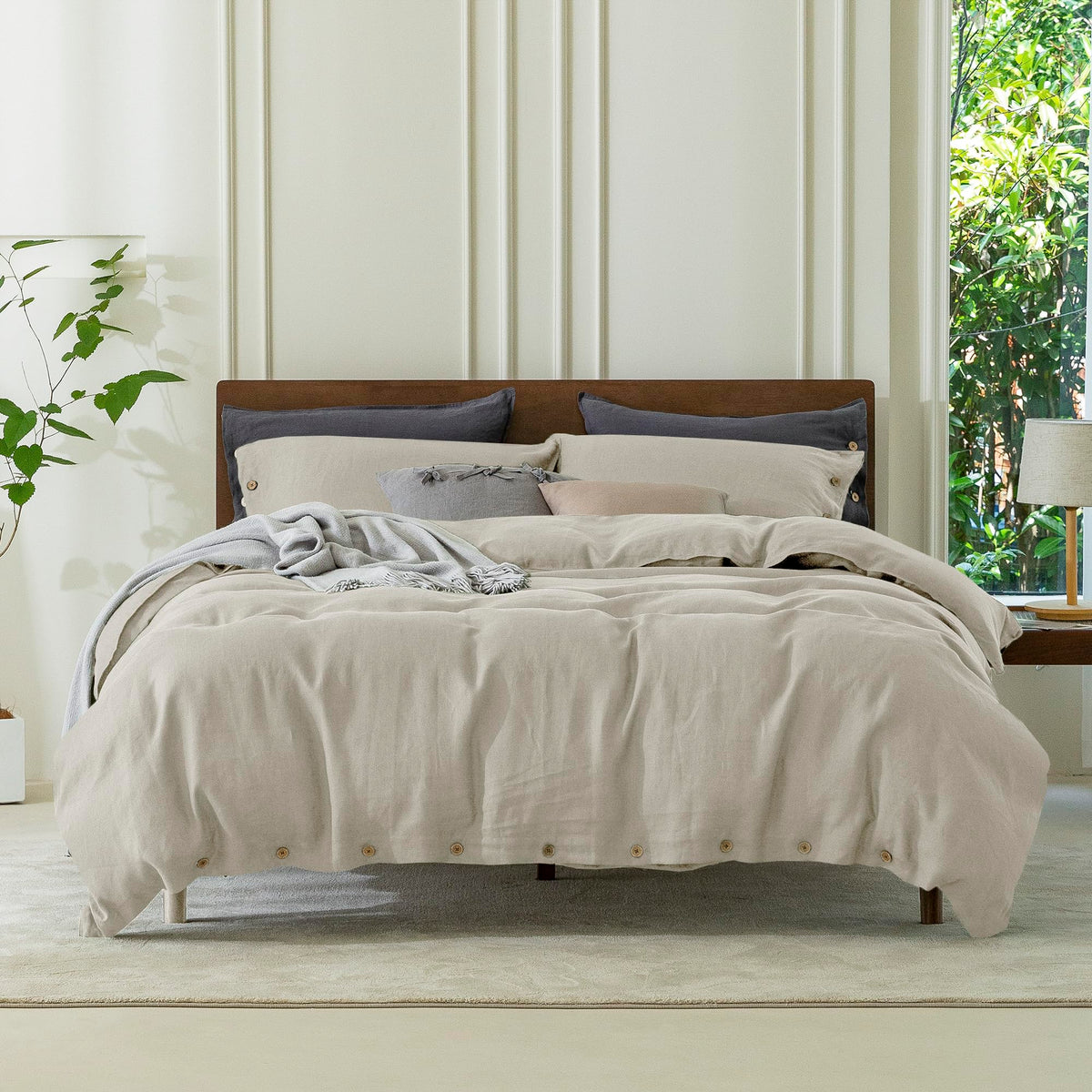 Everly 100% Pure Linen Duvet Cover Set King Size 104X90Inch 3Pcs (1 Duvet Cover,2 Pillowcases) Soft And Breathable For All Seaso