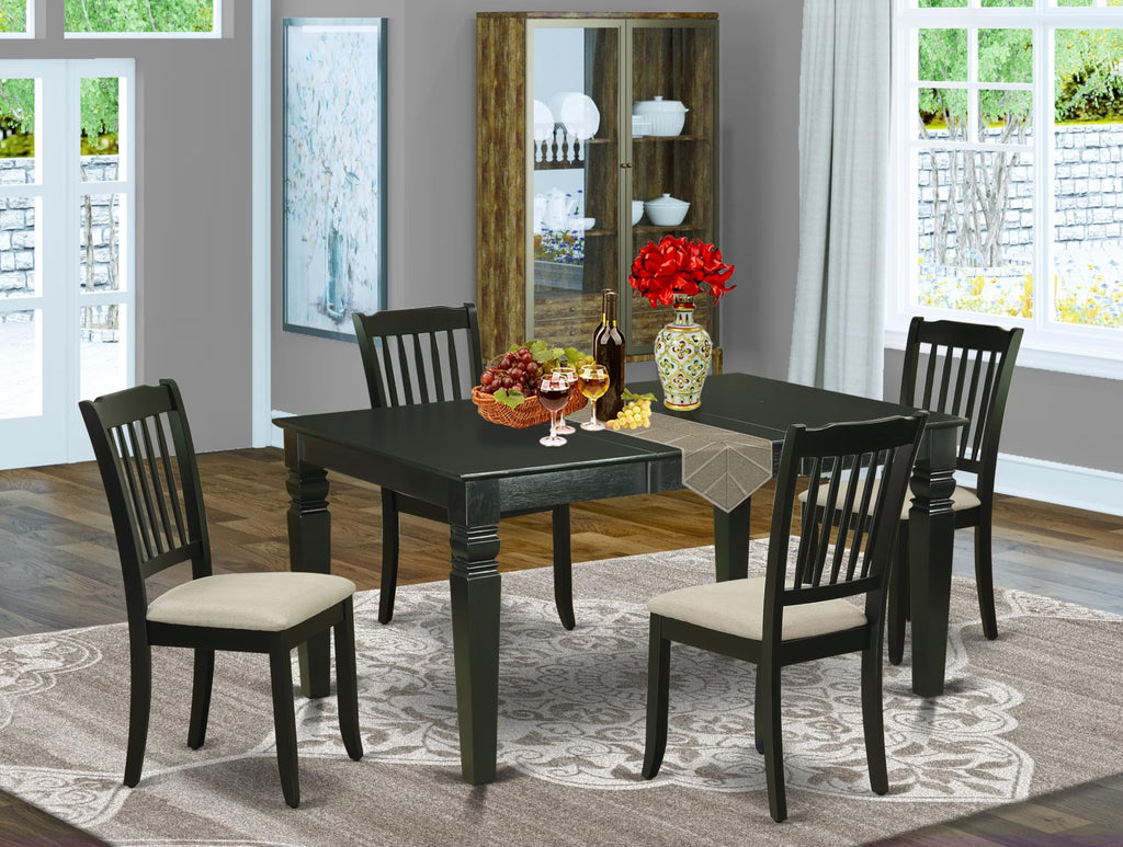 East West Furniture WEDA5-BLK-C 5 Piece Dining Set Includes a Rectangle Dining Room Table with Butterfly Leaf and 4 Linen Fabric Upholstered Chairs, 42x60 Inch, Black