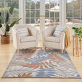 Nourison Aloha Indoor/Outdoor Blue Mocha 3'6' X 5'6' Area Rug, Easy Cleaning, Non Shedding, Bed Room, Living Room, Dining Room