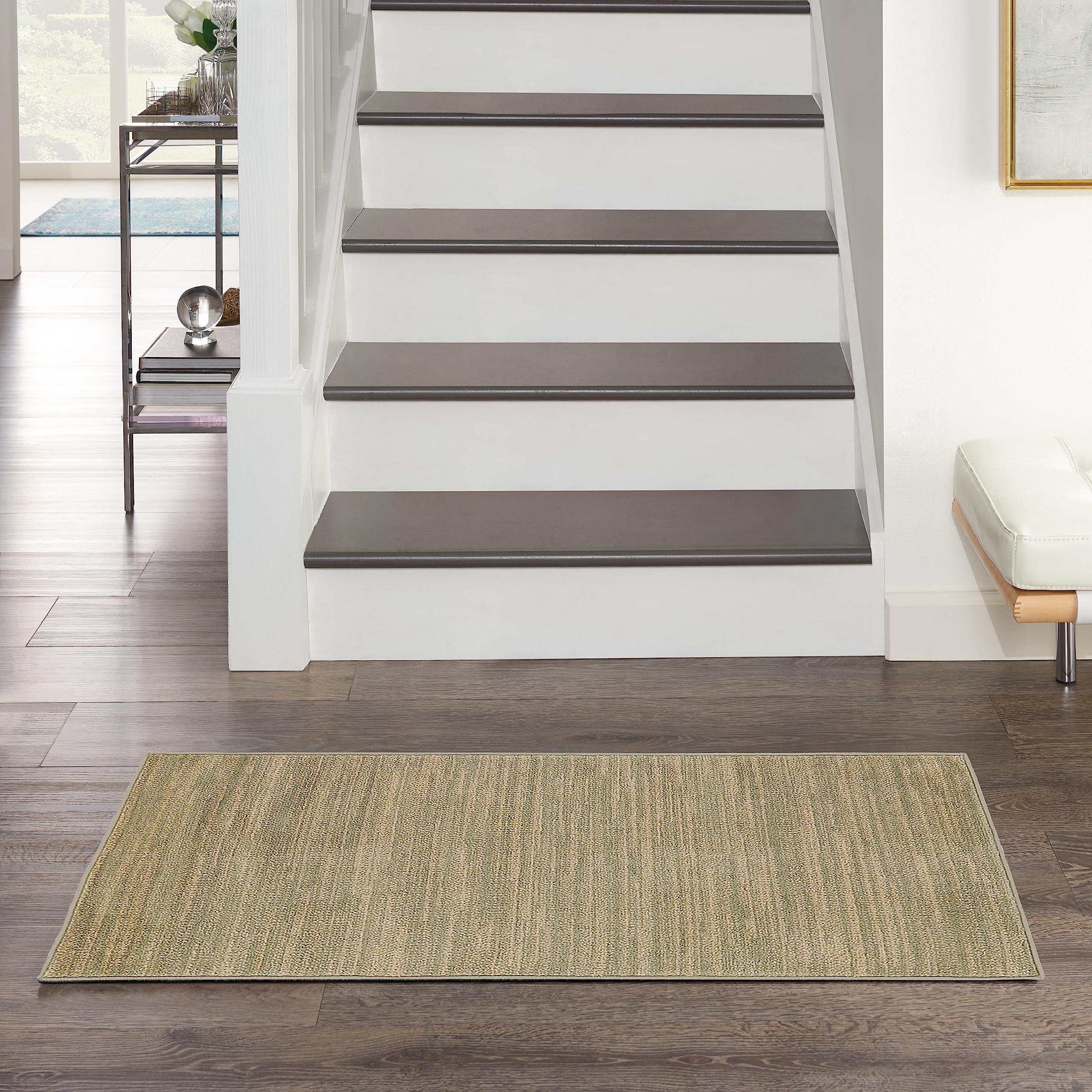 Nourison Essentials Indoor/Outdoor Green Gold 3' X 5' Area Rug, Easy Cleaning, Non Shedding, Bed Room, Living Room, Dining Room, Backyard, Deck, Patio (3X5)