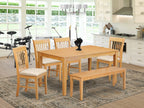East West Furniture CANO6-OAK-C 6 Piece Kitchen Table & Chairs Set Contains a Rectangle Dining Room Table and 4 Linen Fabric Dining Chairs with a Bench, 36x60 Inch, Oak
