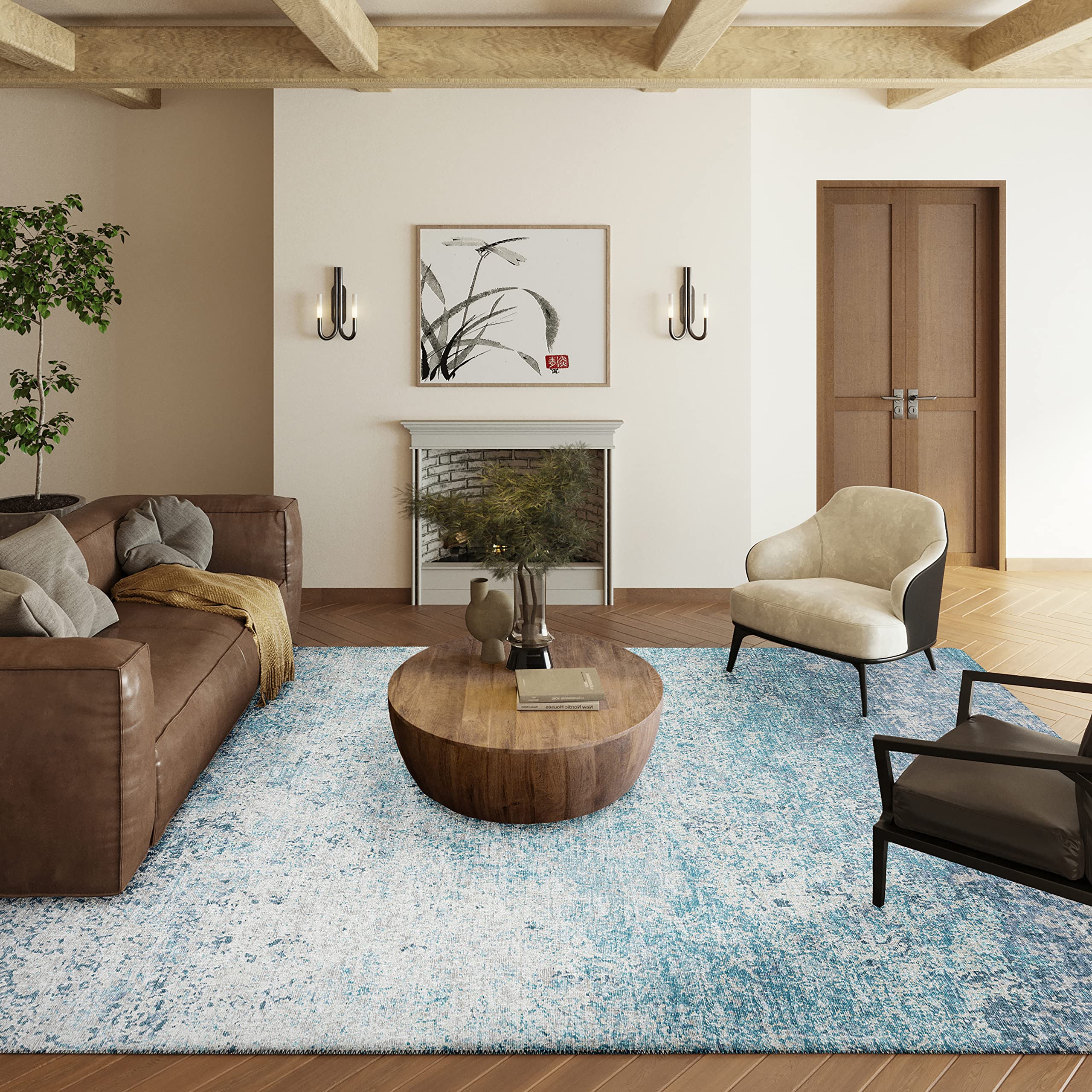 Addison Rugs Rylee Ary33 Blue Washable 8' X 10' Indoor Outdoor Area Rug, Easy Clean, Machine Washable, Non Shedding, Bedroom, Entry, Living Room, Dining Room, Kitchen, Patio Rug
