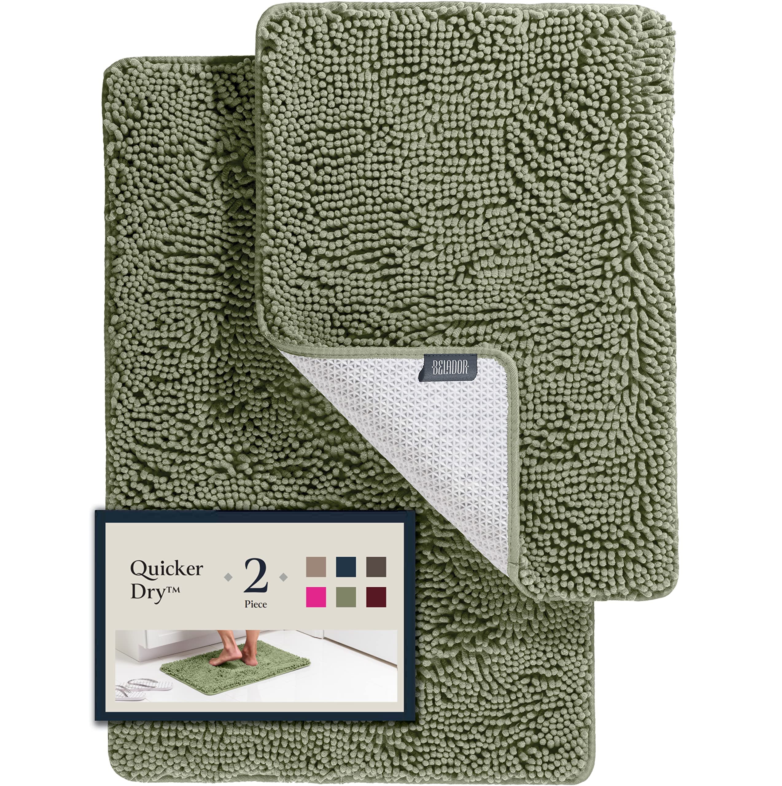 Belador Bathroom Rugs Sets 2 Piece- Plush Bath Mat Set Quick-Dry Soft Chenille Bathroom Mat With Rubber Backing, Absorbent Bathr
