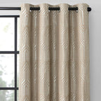 Light Brown And Silvery 100% Blackout Jacquard Geometric Pattern Curtains,52 Inch Wide 84 Inch Length 2 Panels, Thermal Insulate