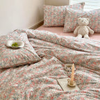Boho Floral Duvet Cover Queen Soft Cotton Aesthetic Floral Bedding Sets French Style Pink Blue Flower Branches Duvet Cover Chic
