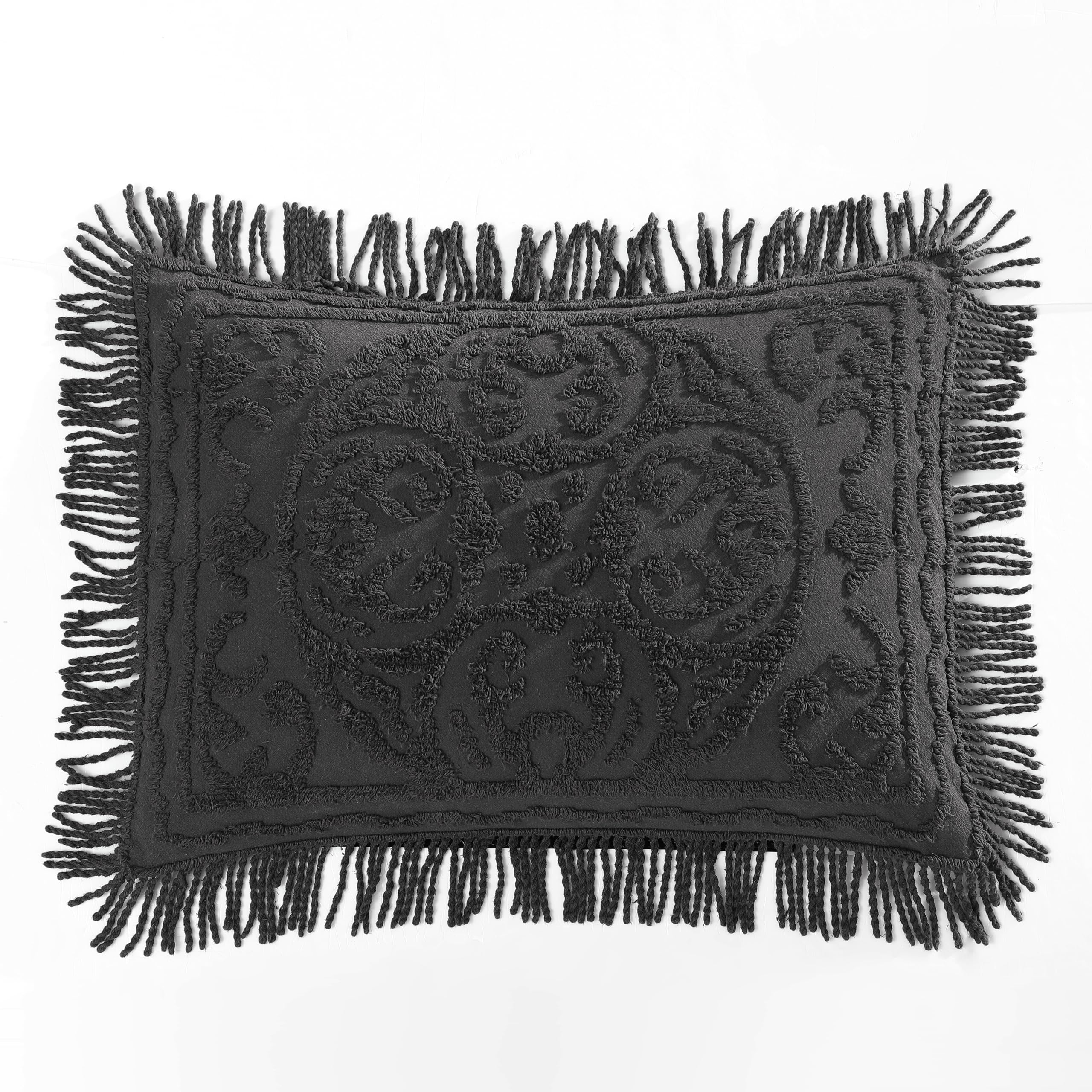 Beatrice Home Fashions Medallion Chenille Bedspread, Standard Sham, Charcoal