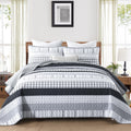 Djy Grey Quilt Set King Size, Boho Grey Striped Bedspread Coverlet Set Soft Microfiber Stripe Patchwork Quilt Bedding Set 3 Piec