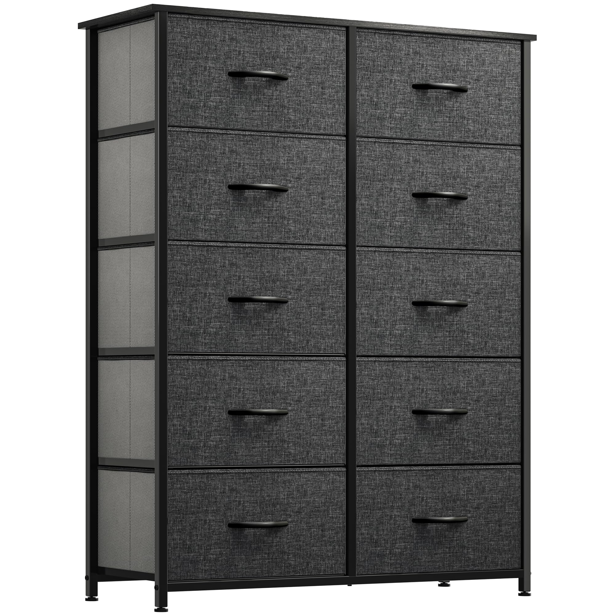 Dwvo 10 Drawer Dresser - Fabric Storage Tower, Organizer Unit For Bedroom, Living Room, Hallway, Closets - Sturdy Steel Frame, Wooden Top & Easy Pull Fabric Bins