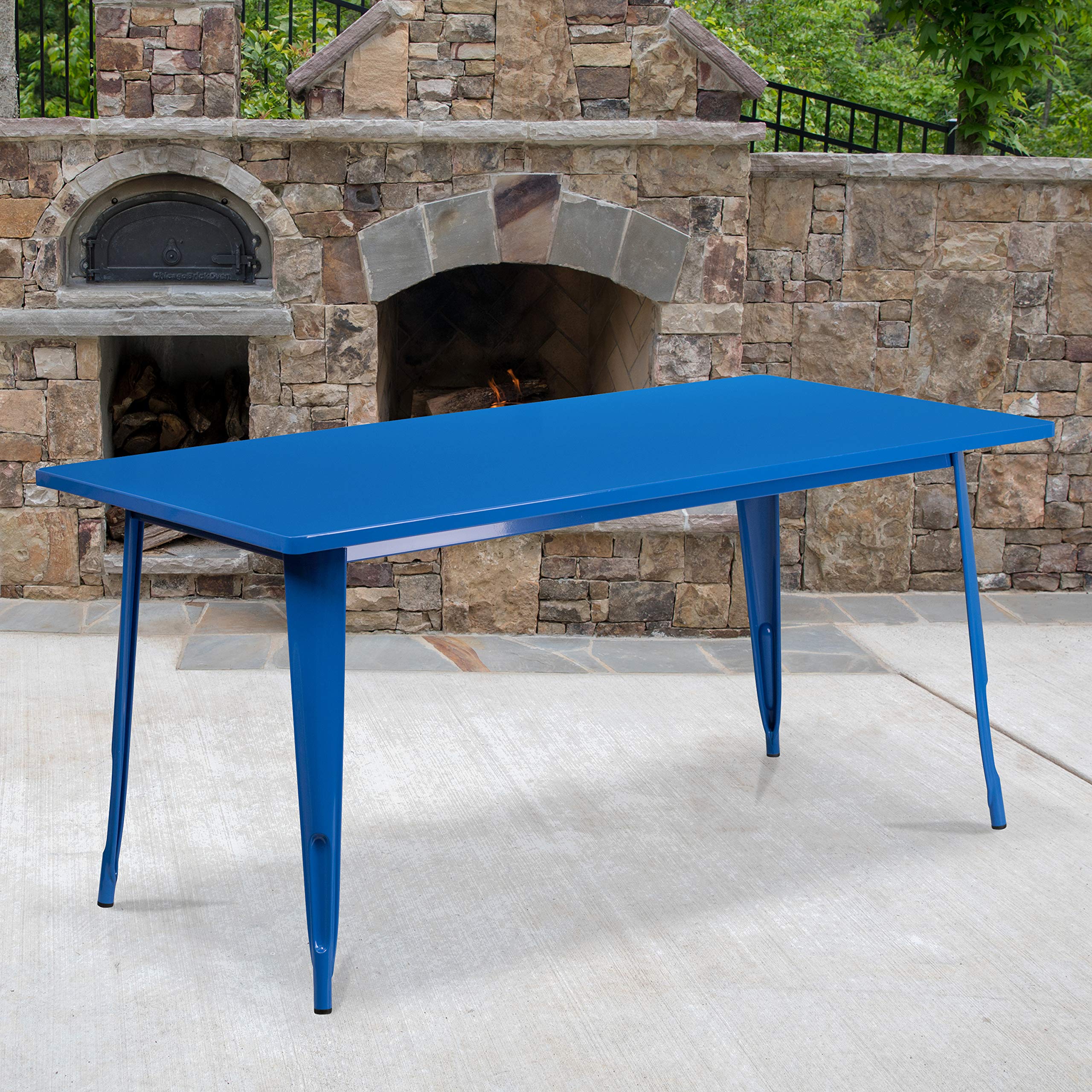 Flash Furniture Charis Commercial Grade 31.5" x 63" Rectangular Blue Metal Indoor-Outdoor Table