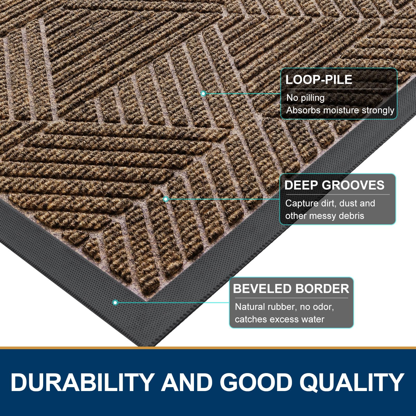 Smiry Front Door Mat Outside Entrance, Heavy Duty Natural Rubber Mat, Sturdy Trap Dirt And Moisture Indoor Outdoor Door Mat, Easy Clean Low Profile Doormat Outdoor Entrance, 47X32 Inch, Brown