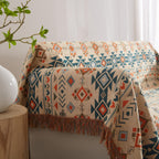 Boho Throw Blanket For Bed 80   X90   , 100% Cotton Woven Blanket For Couch Sofa, Ultra Soft 4-Layer Muslin Quilt With Diamond P