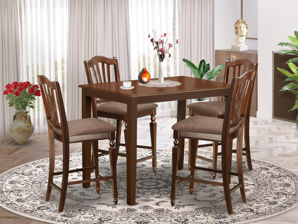 East West Furniture YACH5-MAH-C 5 Piece Counter Height Dining Set Includes a Rectangle Dinette Table and 4 Linen Fabric Kitchen Dining Chairs, 30x48 Inch, Mahogany