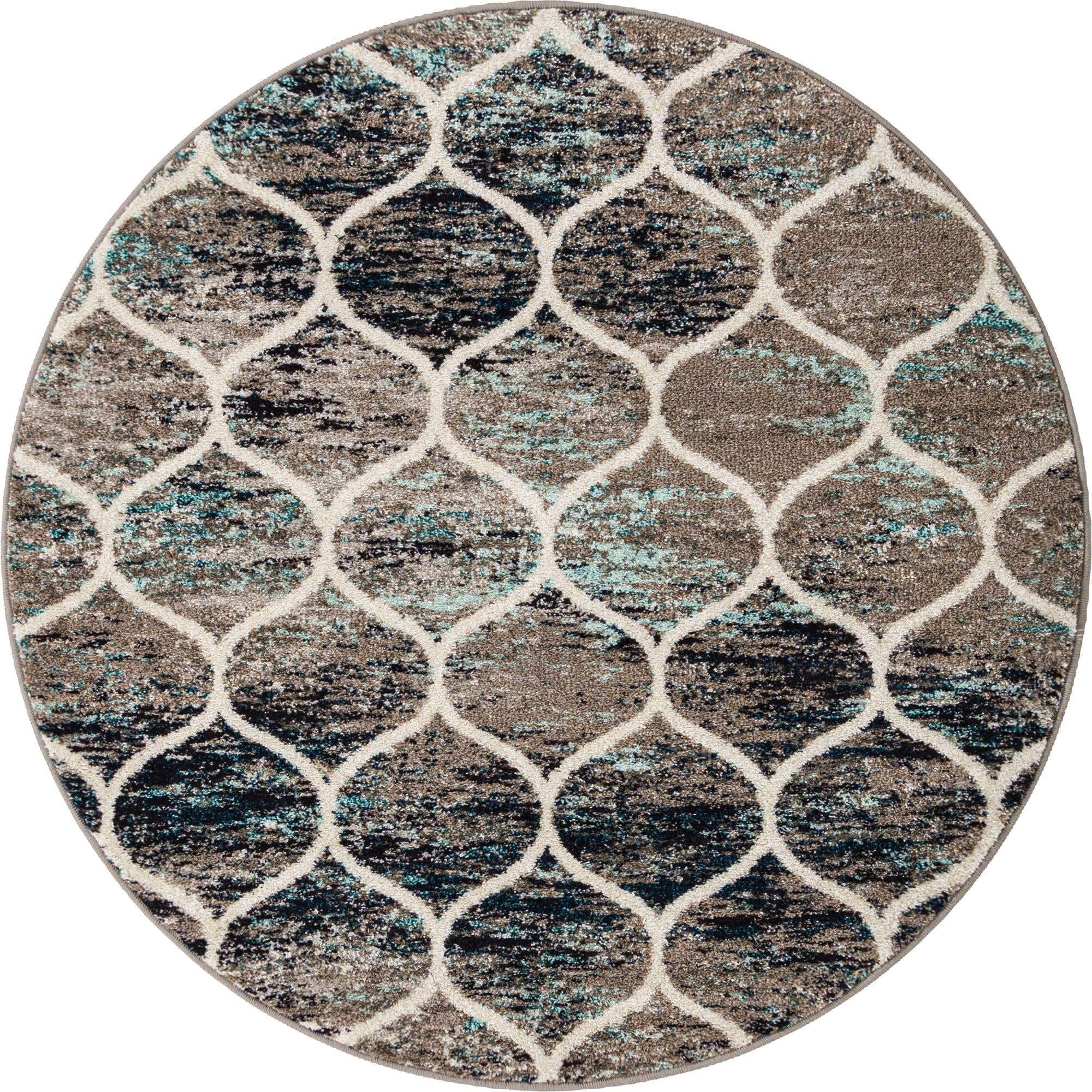 Unique Loom Trellis Frieze Collection Area Rug - Rounded (5 Round, Blue Multi/ Ivory)