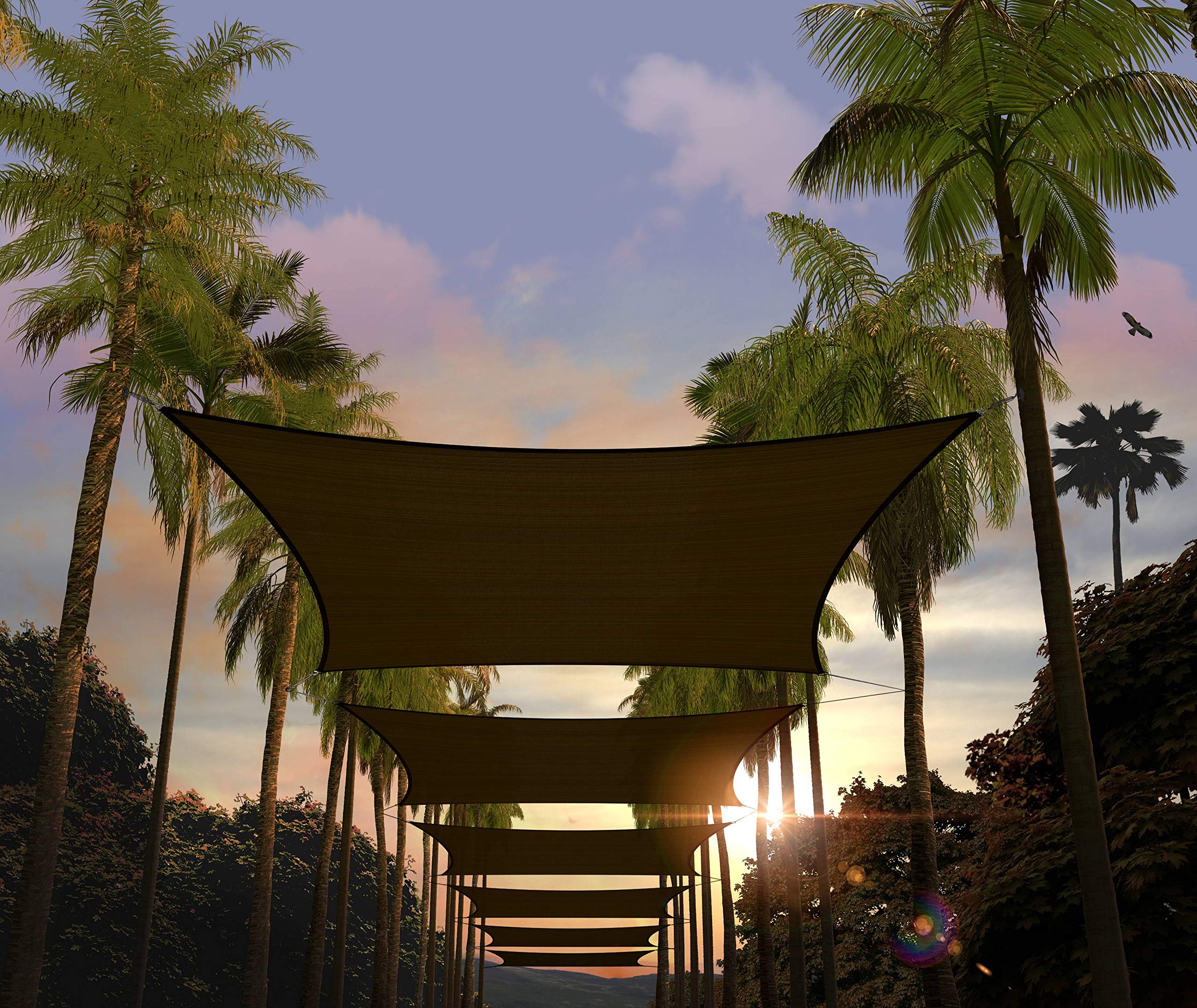 Amgo 12' X 16' Brown Rectangle Sun Shade Sail Canopy Awning Upf50+ Agtapr1216, 95% Uv Blockage, Water & Air Permeable, Commercia