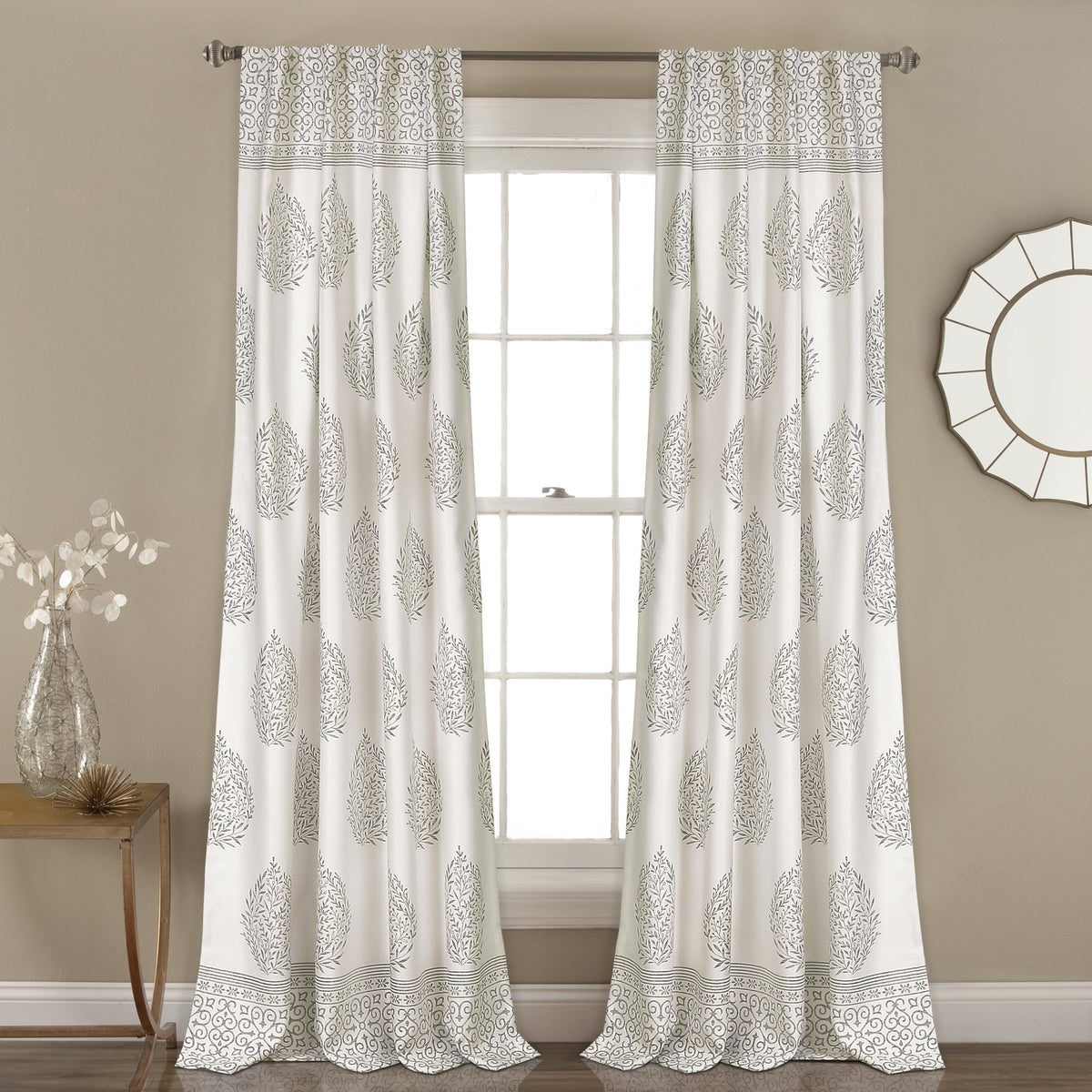 Lush Decor Lush Dcor Teardrop Leaf Room Darkening Window Curtain Panel Pair, 84 x 52, Gray