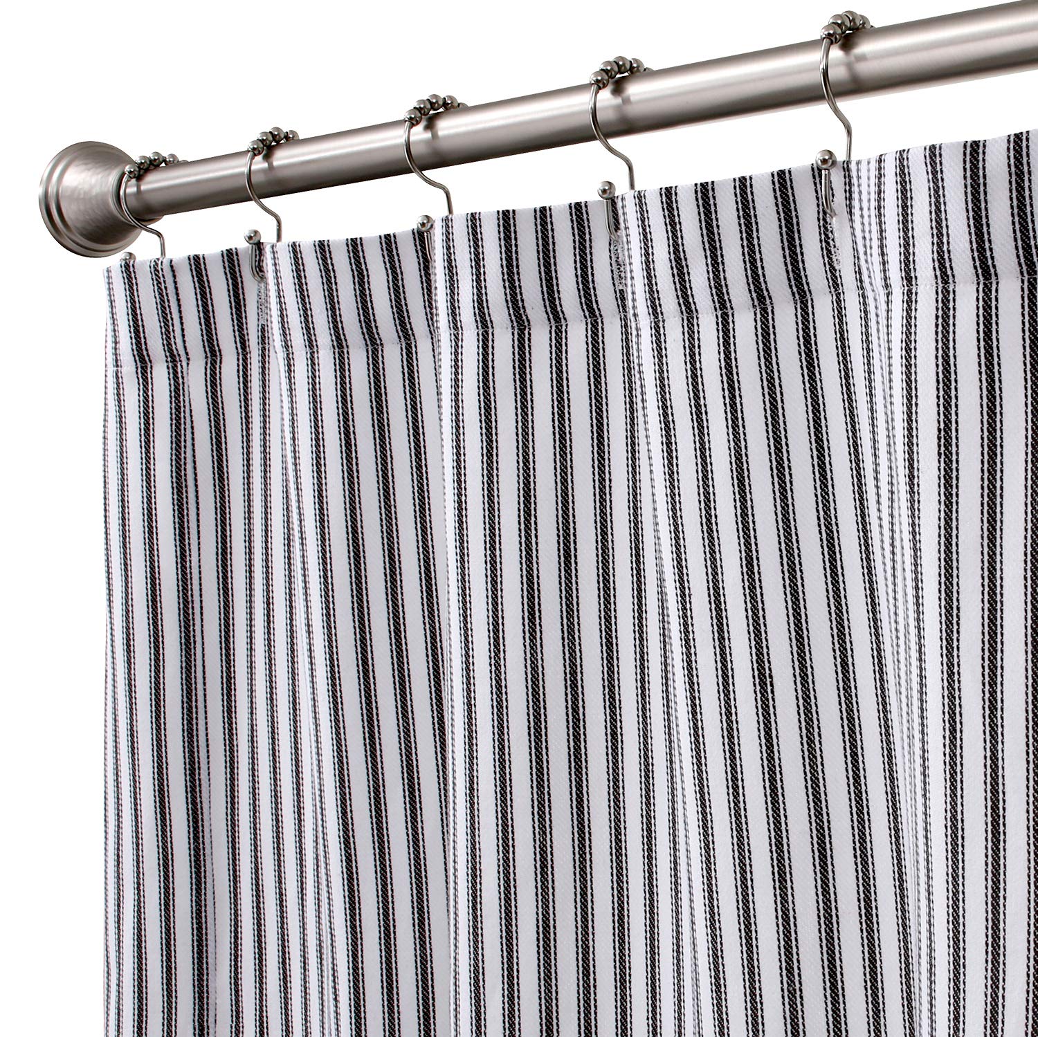 Cackleberry Home Black And White Ticking Stripe Woven Cotton Shower Curtain 72 Inches W X 72 Inches L