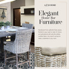 AFD Home Alfresco Kuba-Weave Counter Stool, Wooden Stool, Kitchen Counter Stool, 23 Inch Seat Height, Off White