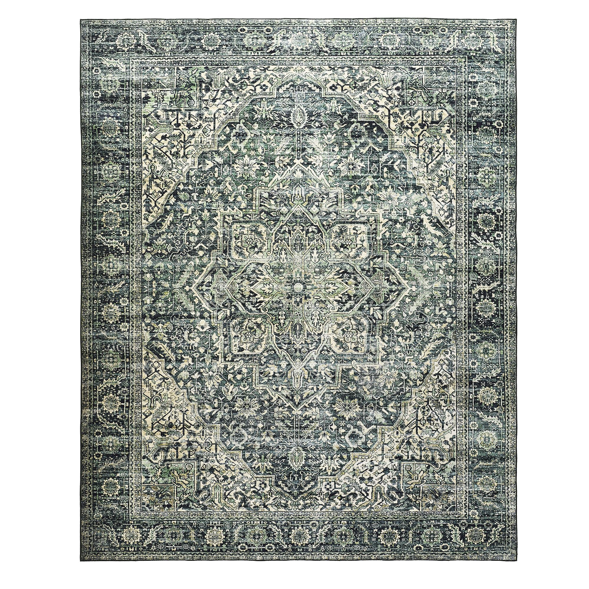 Bileehome Dark Emerald Green Rug For Living Room,Vintage Floral Waterproof Non Slip Cool Area Rugs For Men Office Hardwood Floor