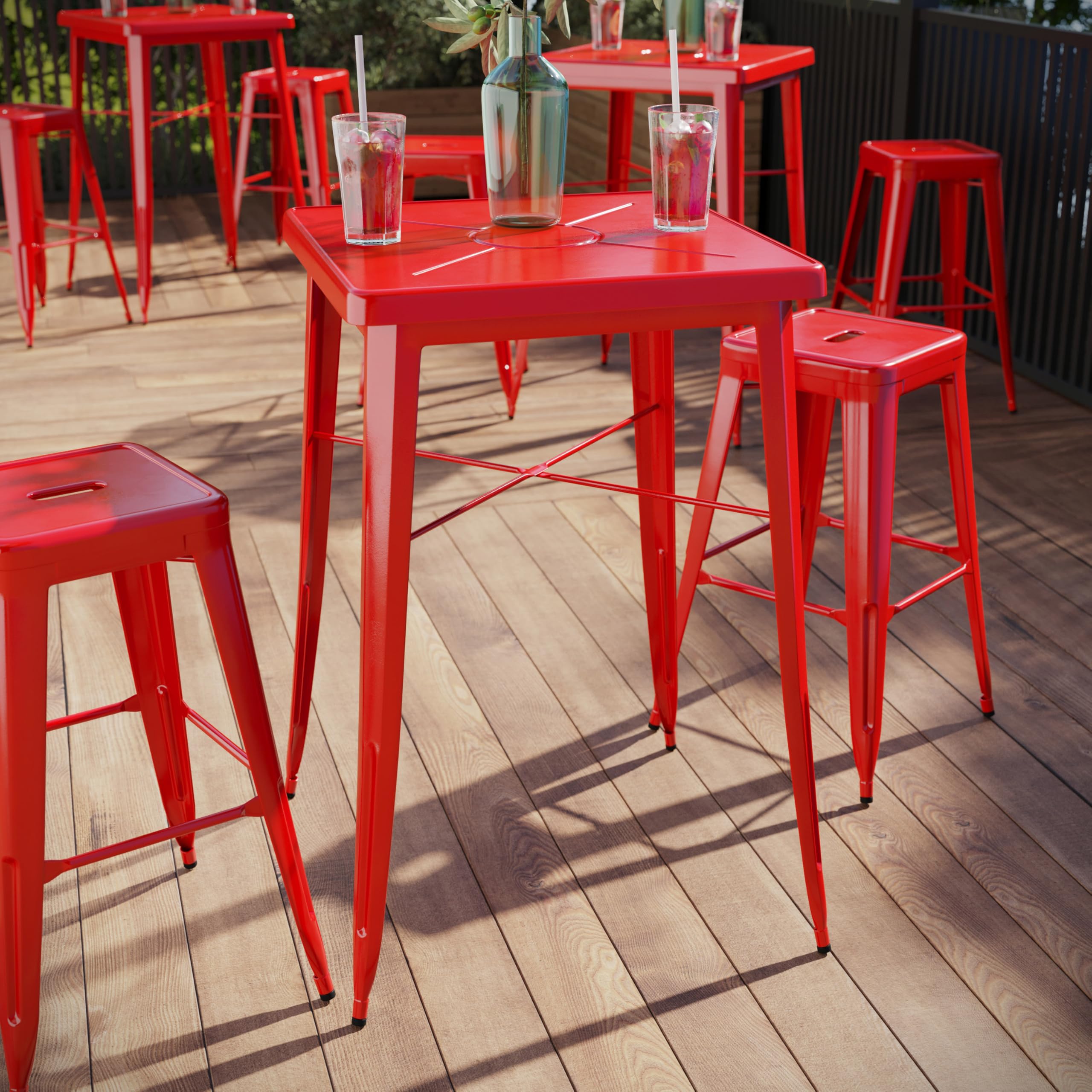 Flash Furniture Aaron Commercial Grade 23.75&quot; Square Red Metal Indoor-Outdoor Bar Height Table