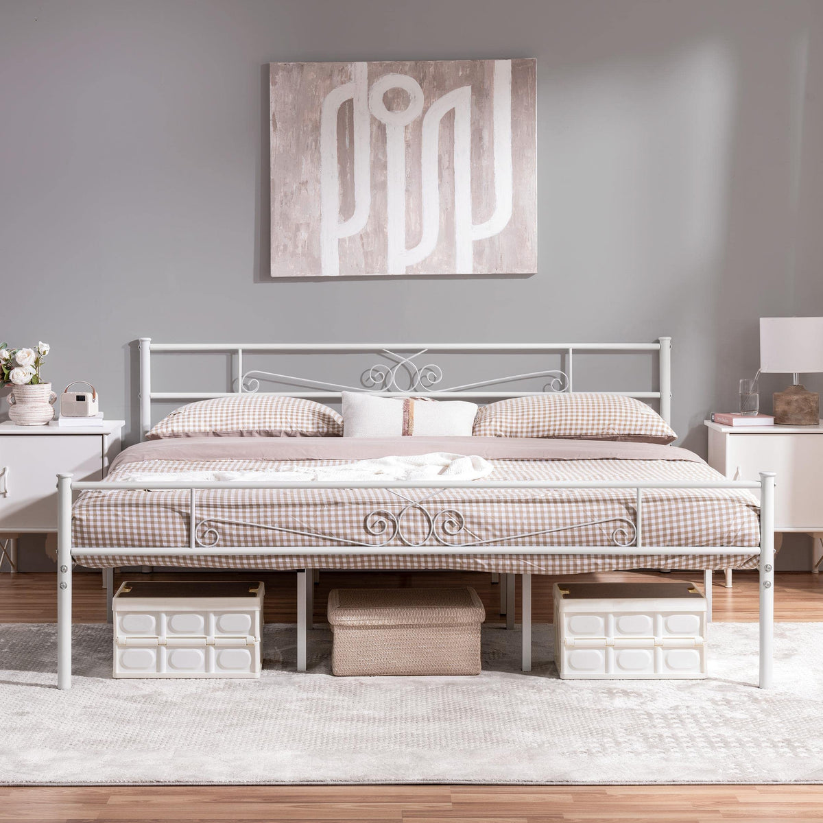 Yaheetech King Bed Frames Metal Graceful Scroll Platform Bed with Headboard and Footboard for Bedrooms No Box Spring Needed Easy