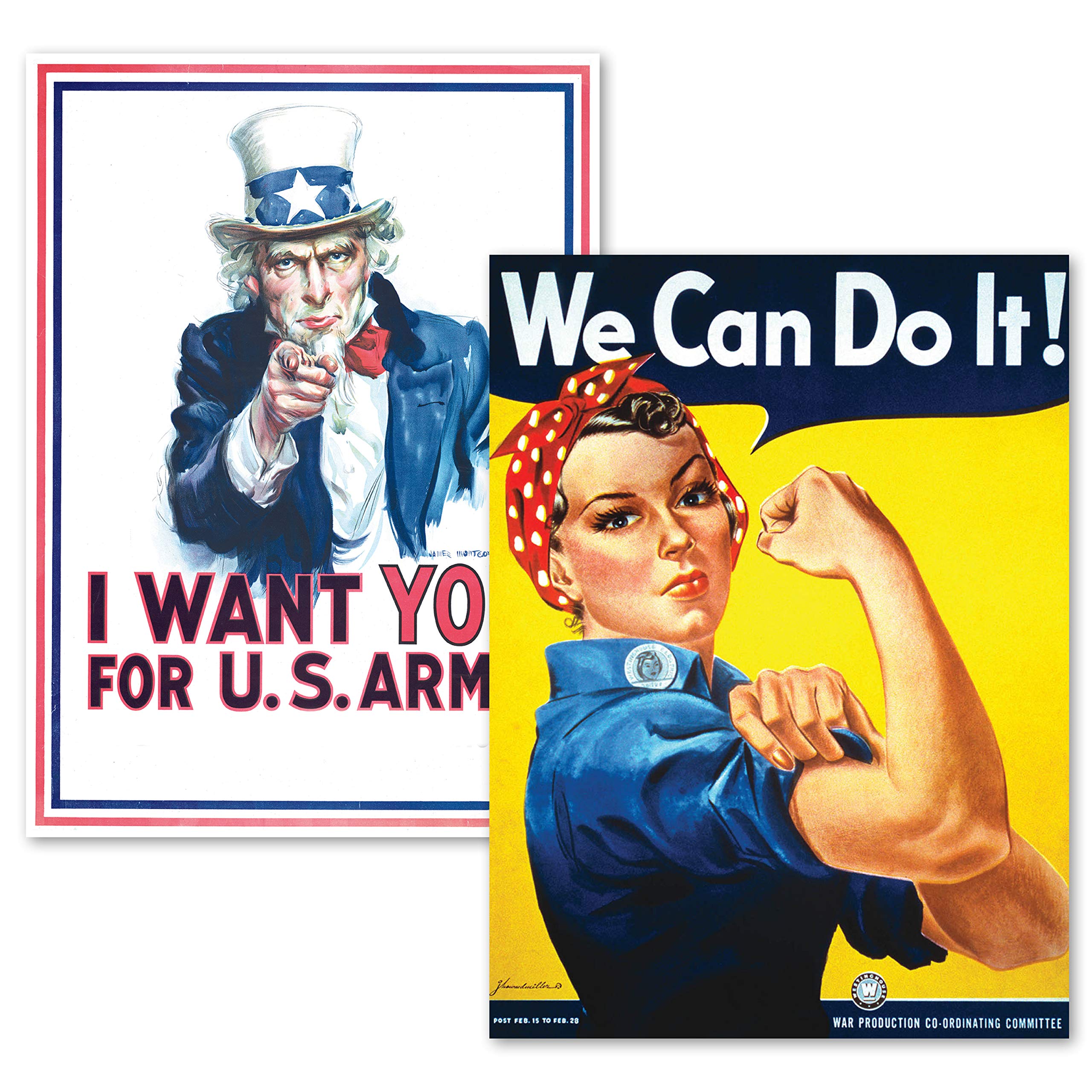 Palace Learning 2 Pack - Uncle Sam - I Want You & We Can Do It Poster Set - World War 2 - Army - Rosie The Riveter (Laminated, 1