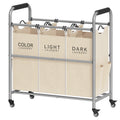 Tajsoon 3 Bag Laundry Sorter Cart, Laundry Hamper Sorter Basket with Heavy Duty Lockable Rolling Wheels for Clothes Storage, Bei