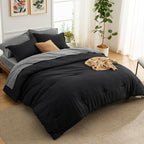 Bedsure Black And Grey Twin Comforter Set Black And Grey And Grey, 5 Pieces Lightweight Twin Bedding Sets Boho, Bed In A Bag With Comforter, Sheets, Pillowcase & Sham