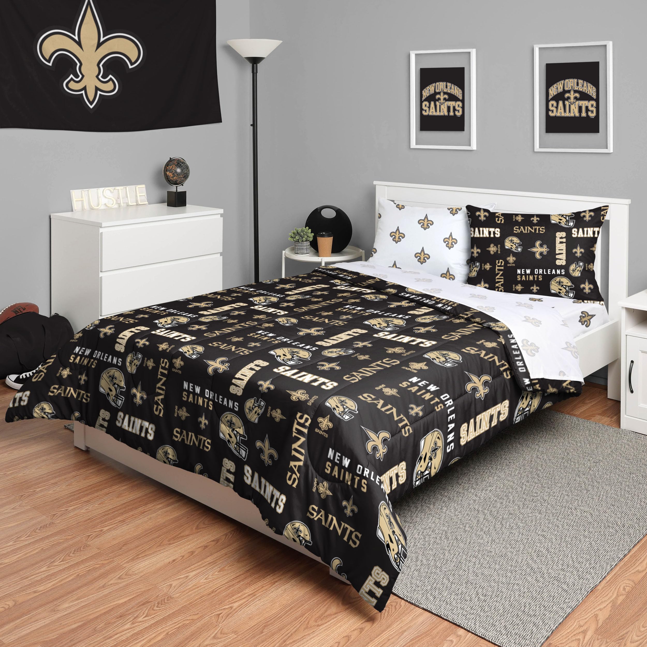 Foco New Orleans Saints Nfl Team Color Bed In A Bag Comforter Bedding 5 Piece Full Set
