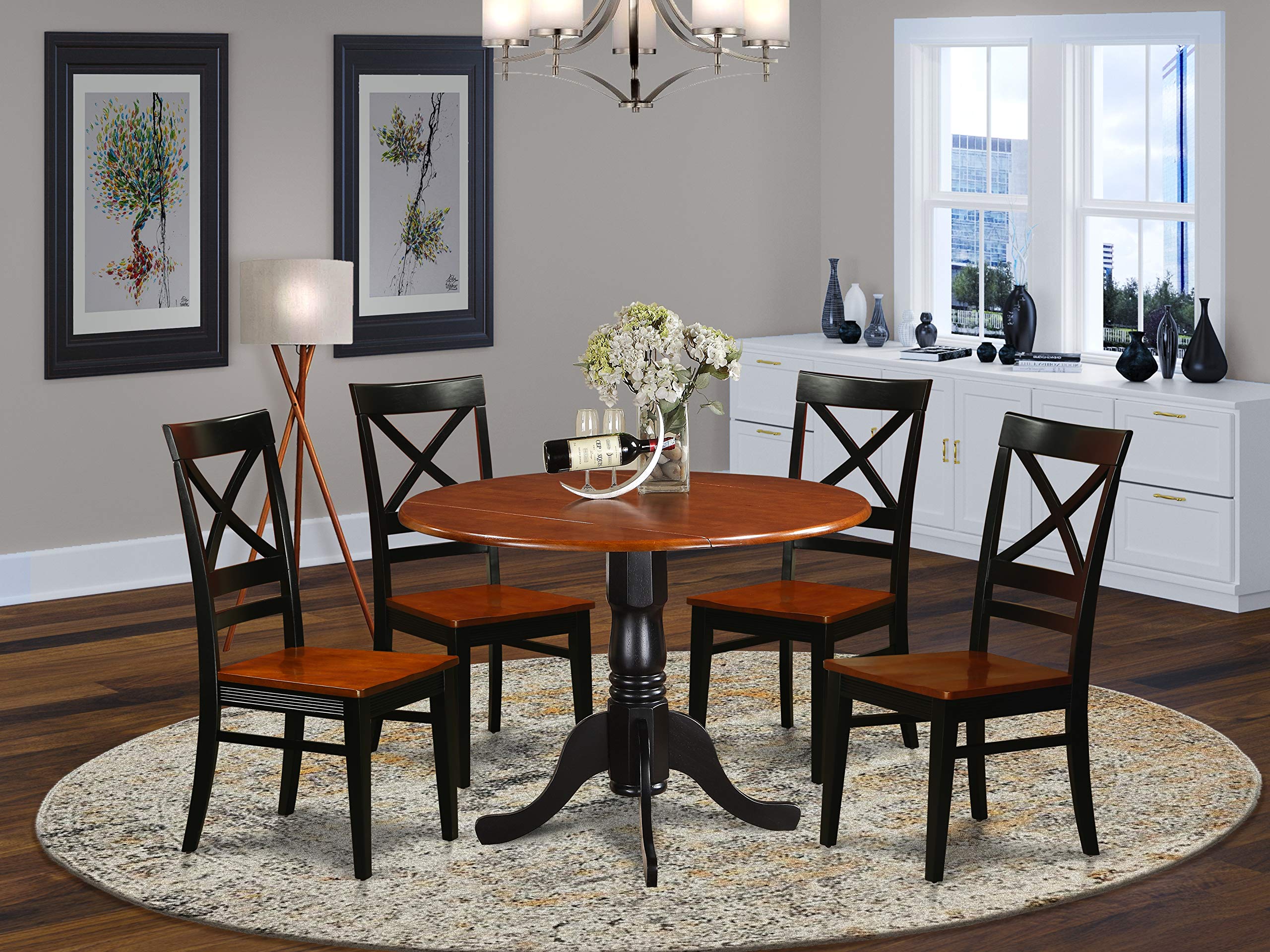 East West Furniture Dlqu5-Bch-W 5 Pc Kitchen Table Set-Dining Table And 4 Wooden Kitchen Chairs