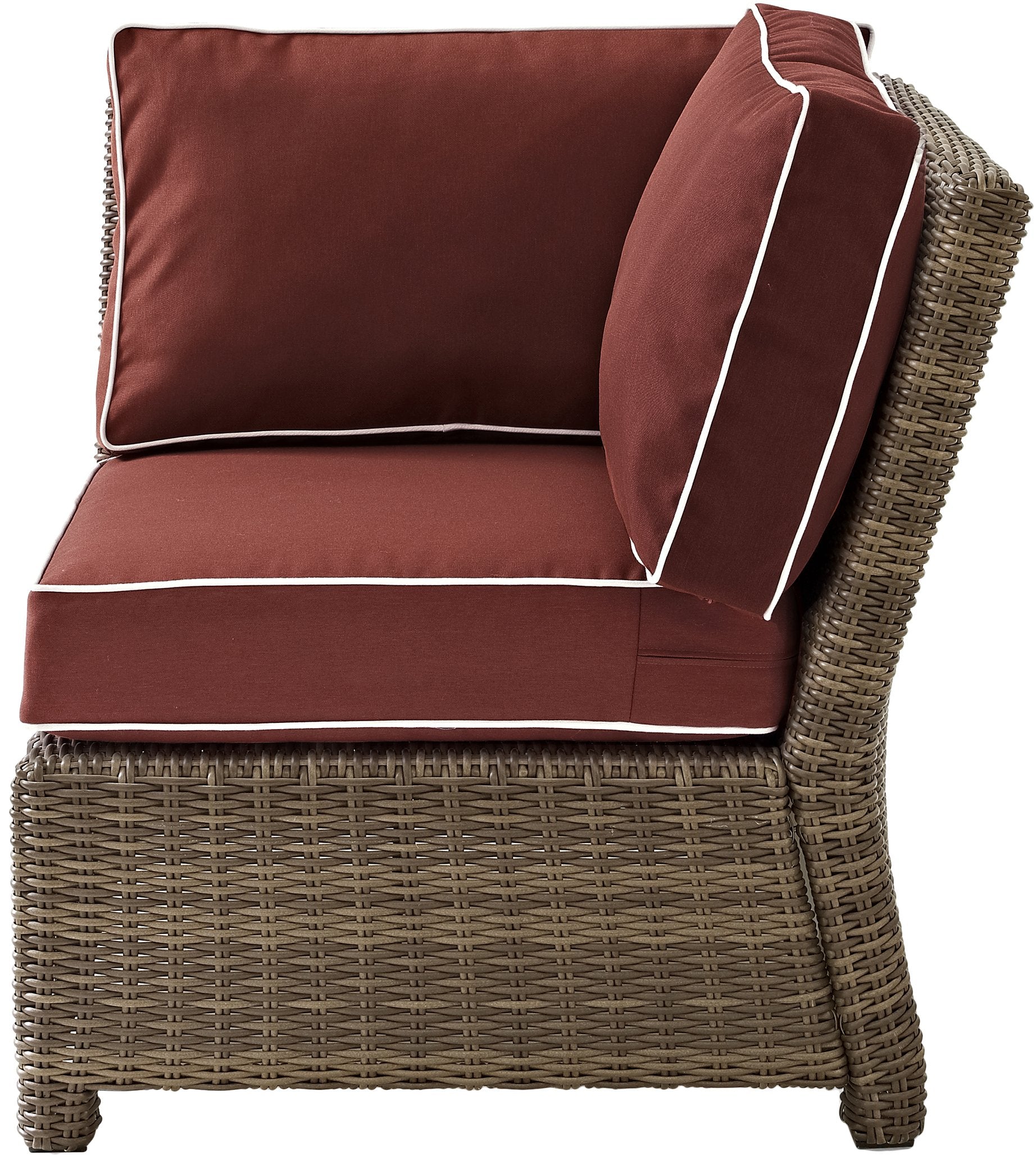 Crosley Furniture Bradenton Corner Outdoor Sectional Chair, Wicker Patio Chairs for Porch, Deck, Backyard, Brown with Sangria Cushions
