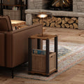 Turn-N-Tube 2-Tier Wood Slat Square End Table with Open Shelves, Natural/Black