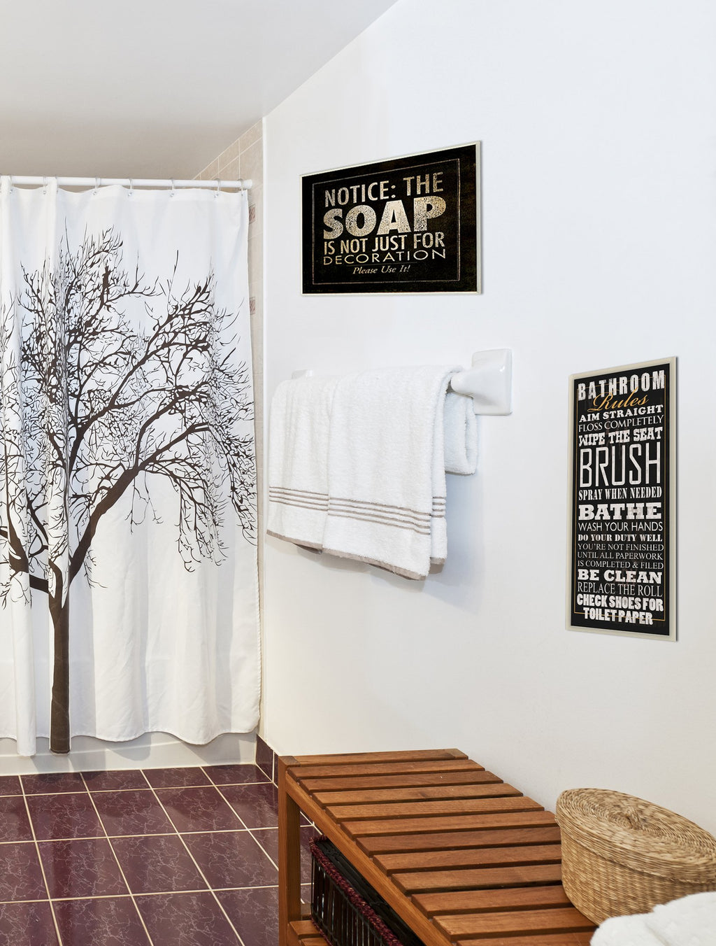 Stupell Home D  Cor Bathroom Rules Black Typography Tall Bathroom Wall Plaque, 7 X 0.5 X 17, Proudly Made In Usa