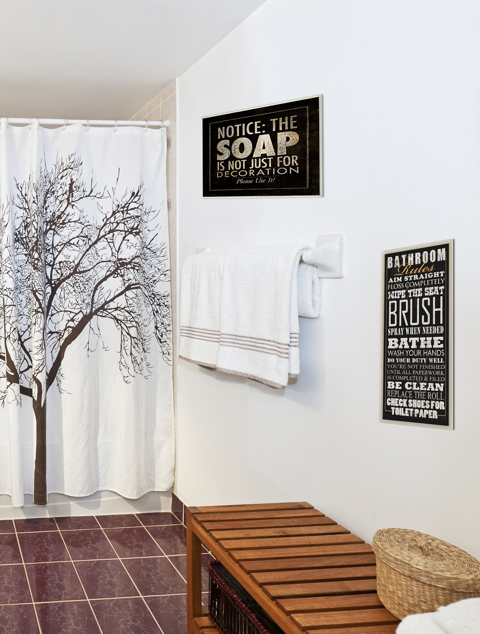 Stupell Home D  Cor Bathroom Rules Black Typography Tall Bathroom Wall Plaque, 7 X 0.5 X 17, Proudly Made In Usa
