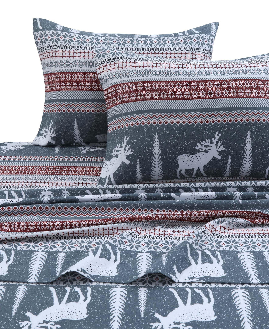 Tribeca Living 100% Cotton Flannel Sheet Set - Deep Pocket, 170-Gsm, Ultra Soft & Cozy Bedding For Winter, King, Winter Reindeer