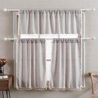 Roomtalks Rustic Farmhouse Kitchen Valances For Windows In Tan, 18’’L X 52’’W Boho Embroidered Striped Vintage Chic French Country Cottage Textured Tassel Curtain Valances For Bathroom Living Room