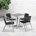 Flash Furniture 23.5'' Square Aluminum Indoor-Outdoor Table Set With 4 Black Rattan Chairs