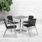 Flash Furniture 23.5'' Square Aluminum Indoor-Outdoor Table Set With 4 Black Rattan Chairs