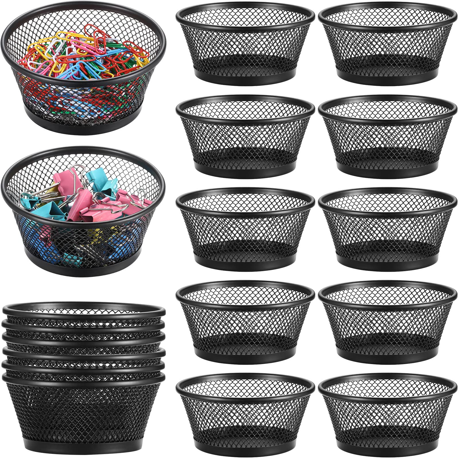 Fumete 12 Pcs Paper Clip Holder Mesh Paperclip Holder Black Desk Mesh Holder Metal Binder Clip Dispenser Desk Mesh Container Org
