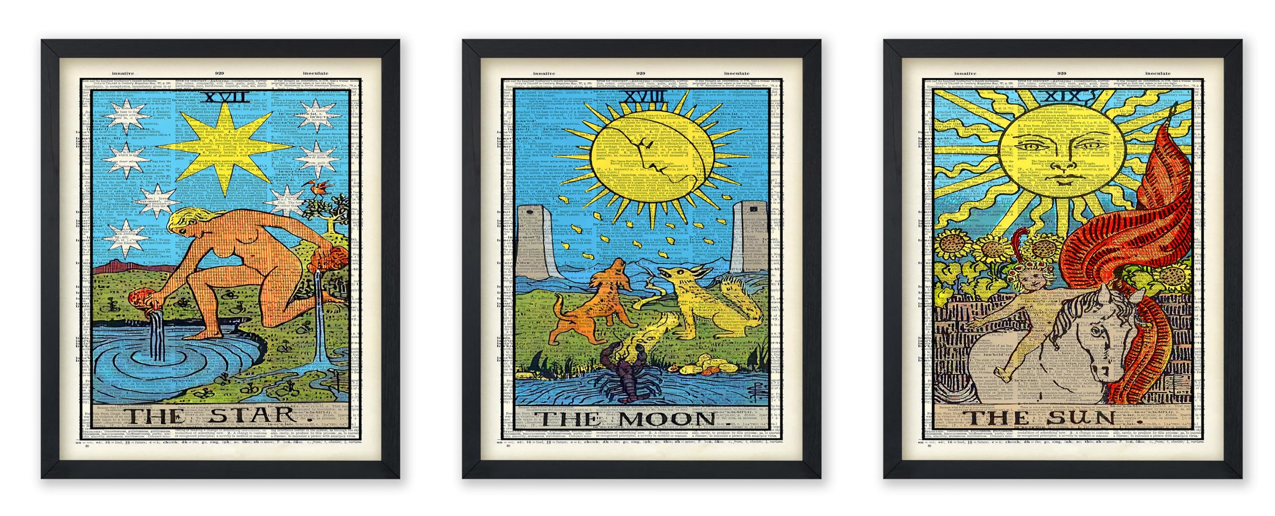 Poster Master 3-Piece Vintage Tarot Cards Poster - Retro Tarot Deck Print - Occult Art - Gift for Fortune Teller & Palm Reading 