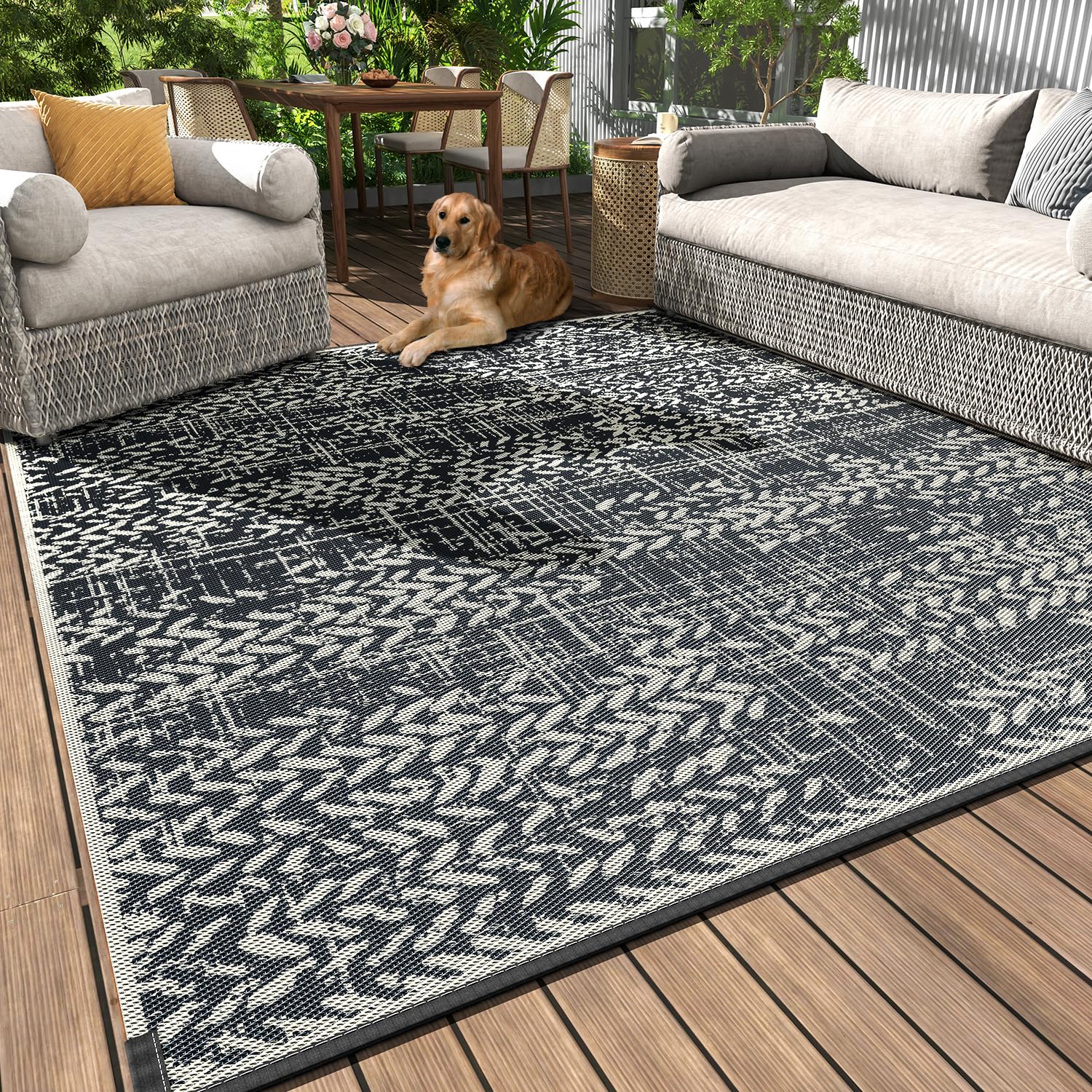 Montvoo Outdoor Rug Waterproof-Patio Rug Mat 6X9 Outdoor Carpet Reversible Rv Camping Picnic Plastic Straw Rug Outside Outdoor A