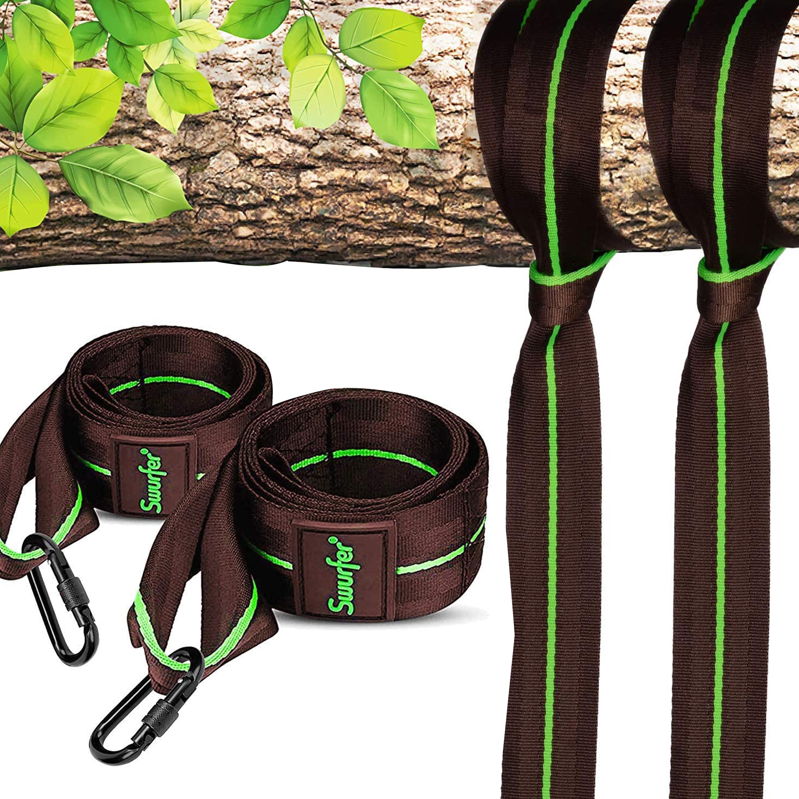 Swurfer Tree Swing Hammock Straps -Hanging Kit For Hammock, Tree Swings, Durable, Weatherproof, Rust Free, Secure Lock Snap Cara