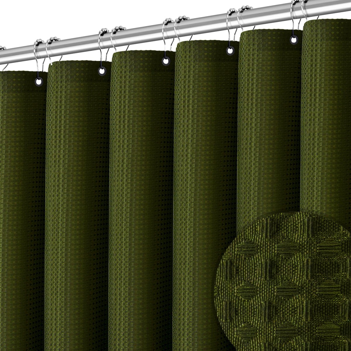 Pangsinne Army Green Waffle Shower Curtain 72 X 96 Inches, Jungle Shower Curtain Extra Long Shower Curtain Fabric With Waffle We
