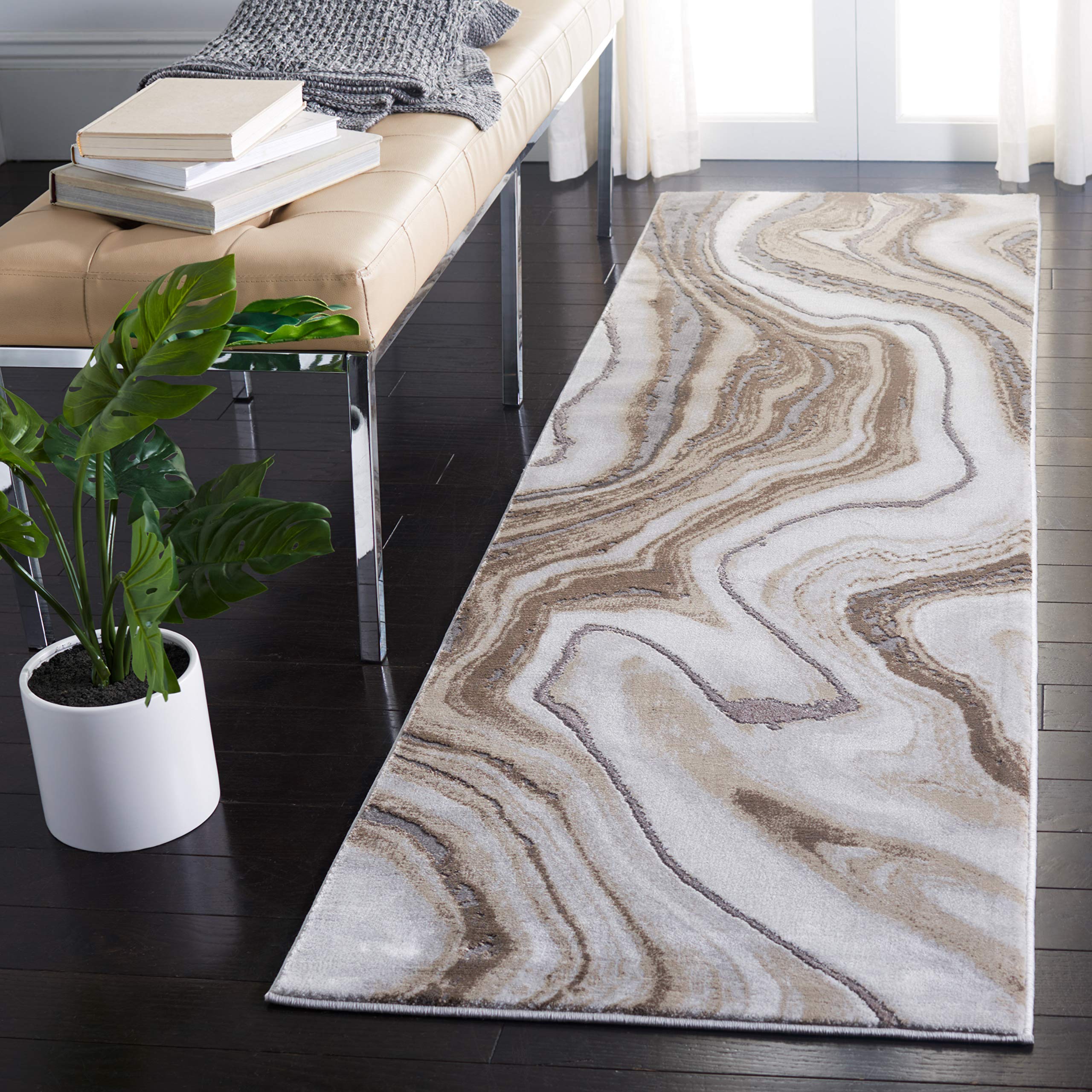SAFAVIEH Craft Collection Runner Rug - 23 x 10, Gold & Grey, Modern Abstract Design, Non-Shedding & Easy Care, Ideal for High 