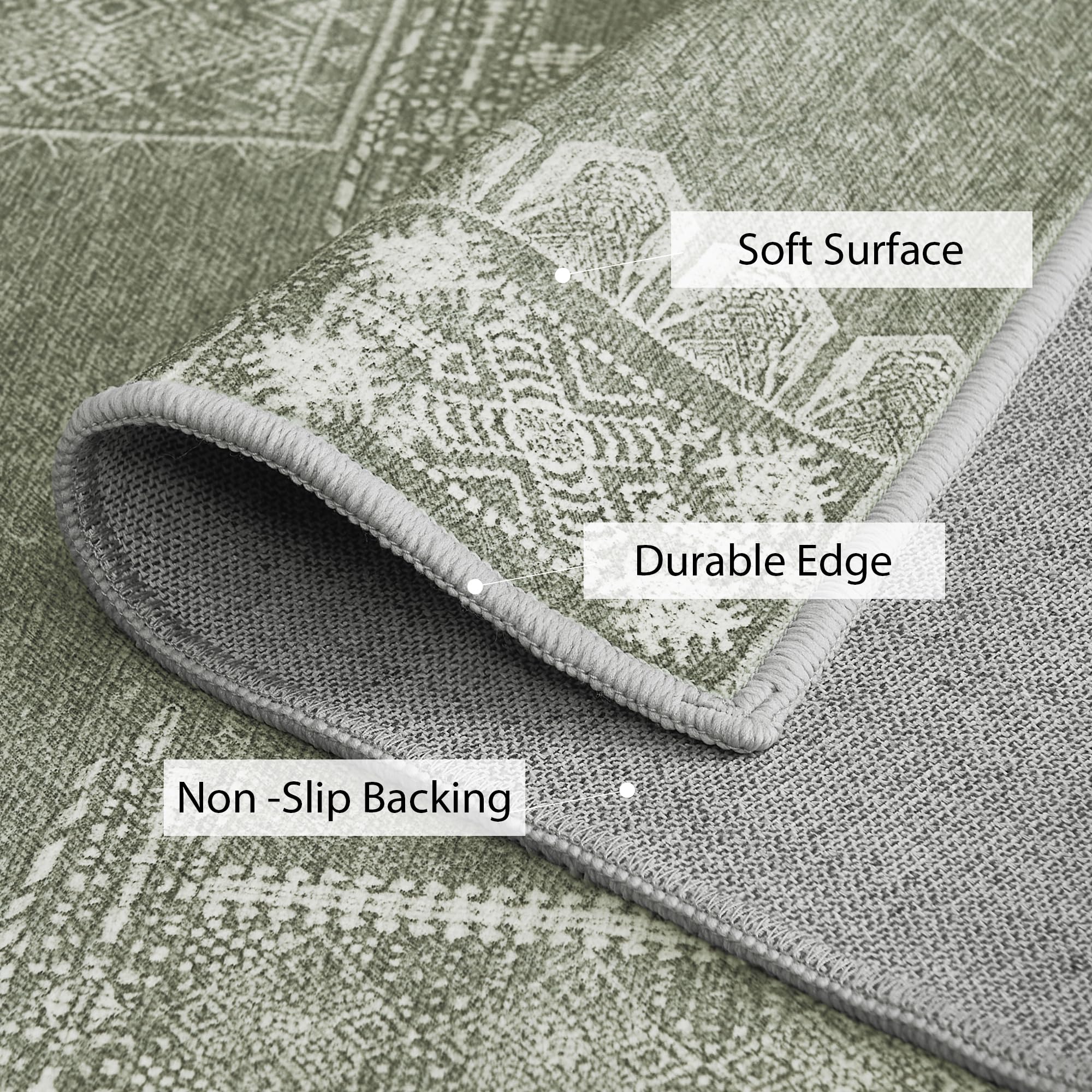 Nicetown Green Kitchen Runner Rug, 2X8 Hallway Runner Rugs For Christmas, Ultra-Thin Foldable Christmas Runner Rug Green Boho Ru