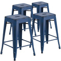Flash Furniture Kai Commercial Grade 4 Pack 24 High Backless Distressed Antique Blue Metal Indoor-Outdoor Counter Height Stool
