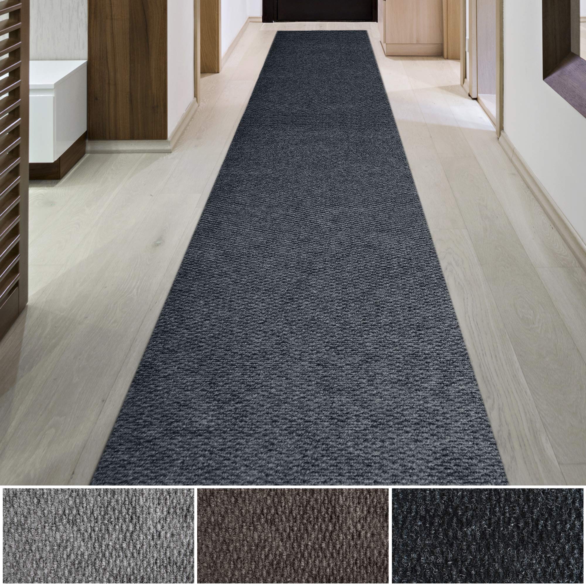 iCustomRug Spartan Weather Warrior Heavy Duty Indoor/Outdoor Utility Textured Runner, Non-Slip Rubber Backing 4 x 76 Charcoal