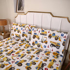 Sdy 4Pcs Car Bedding Sheets Twin Size, Construction Print Sheet Set Included 1 Fitted Sheet With 14'' Deep Pocket + 1 Top Flat S