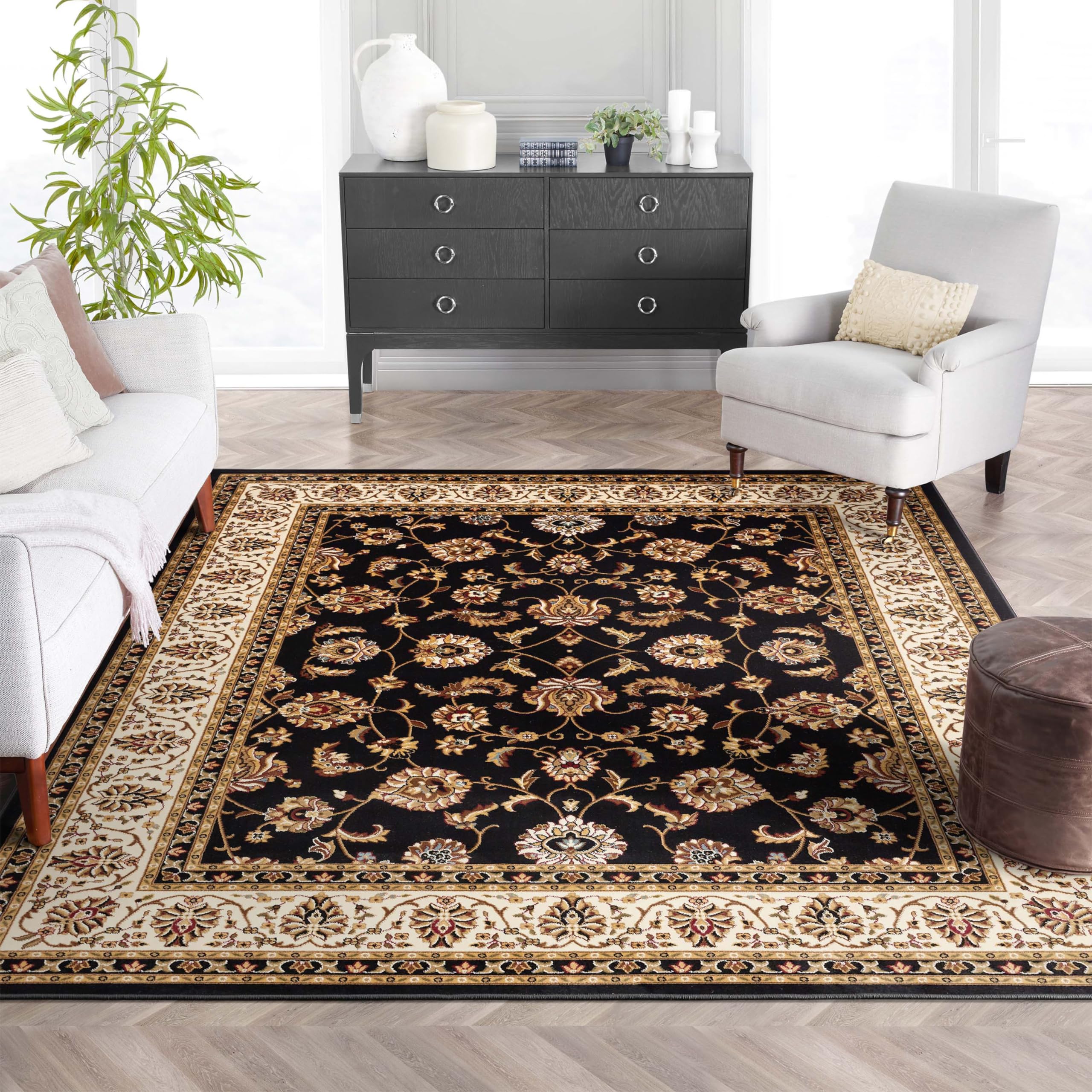 Well Woven Barclay Collection Sarouk Black 8x10 Area Rug - for Living Room, Bedroom, and Dining Room